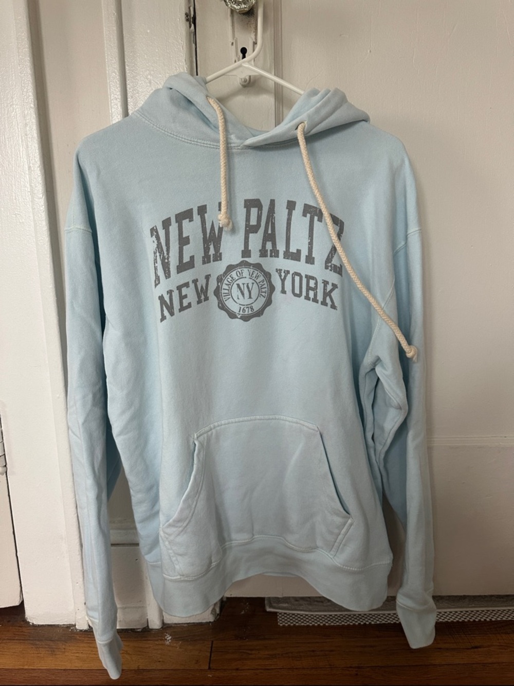 New Paltz New York Light Blue Hooded Sweatshirt